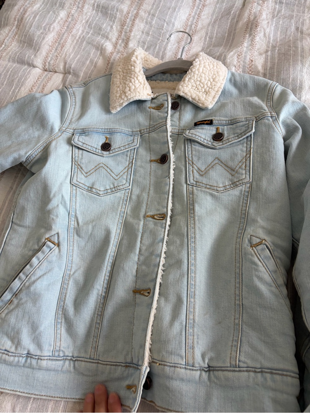 Wrangler Light Blue Sherpa-Trim Denim Jacket